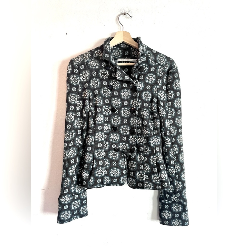 DVF Geometric Patterned Military Button Wool Blend Blazer